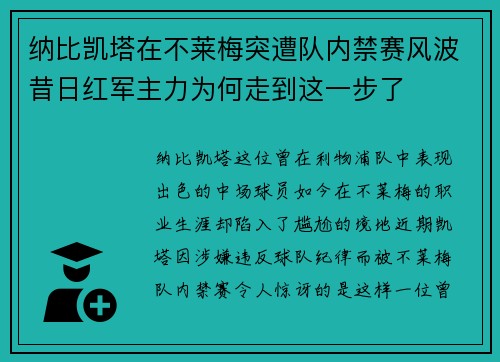 纳比凯塔在不莱梅突遭队内禁赛风波昔日红军主力为何走到这一步了 纳比凯塔在不莱梅突遭队内禁赛风波昔日红军主力为何走到这一步了